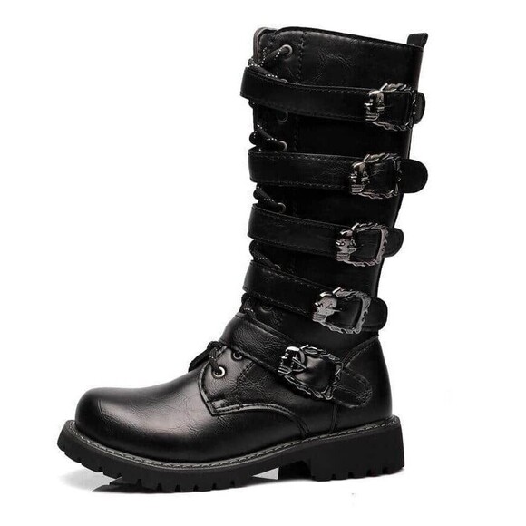 Tebapi Boots Black NWOB Leather Motorcycle Skull Waterproof Biker Size 41 US 8 - Picture 2 of 8